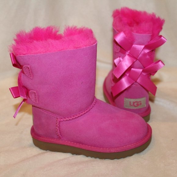 NIB UGG TODDLER BAILEY BOW II WATER RESISTANT SUEDE SHEARLING BOOTS PINK - Picture 2 of 8